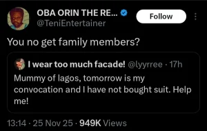 “You No Get Family?” — Teni Slams Online Begger